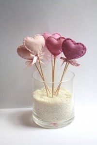 Six (6) Wool Felt Heart Lollipop Party Decorations Pink Assortment