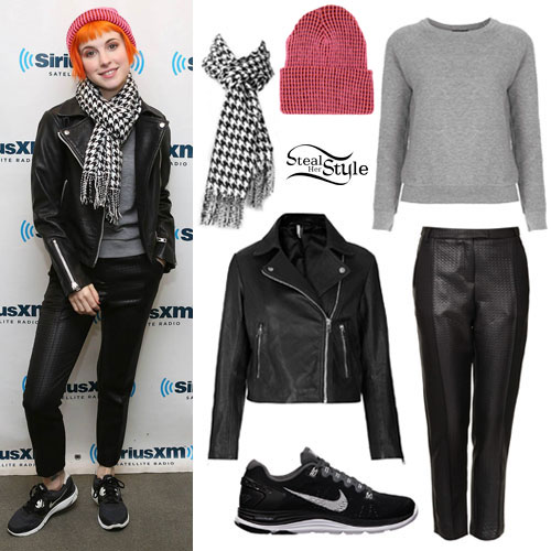 hayley-williams-gray-sweatshirt-textured-pants-