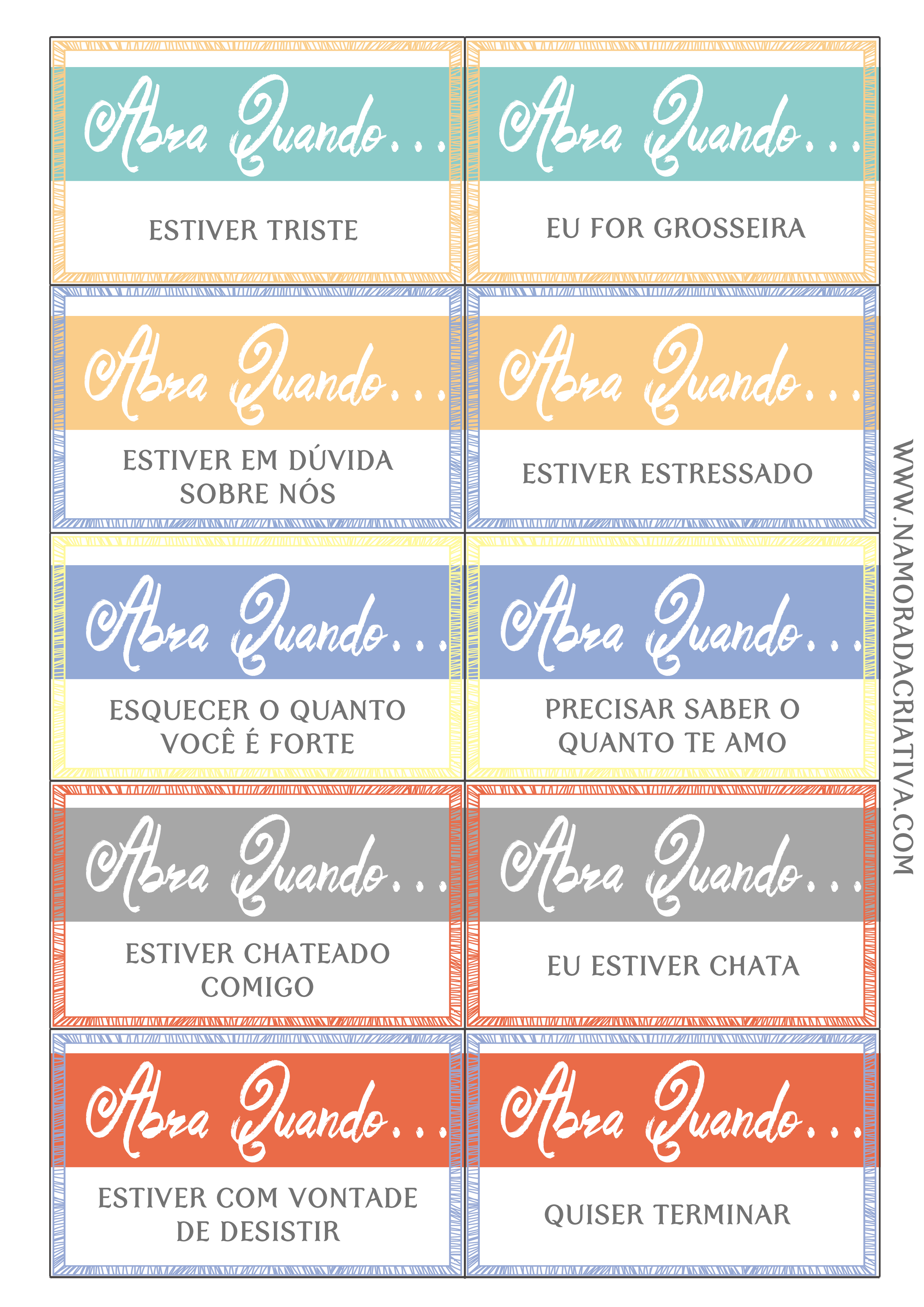 Cartas "Abra Quando" + 30 tags para os envelopes 